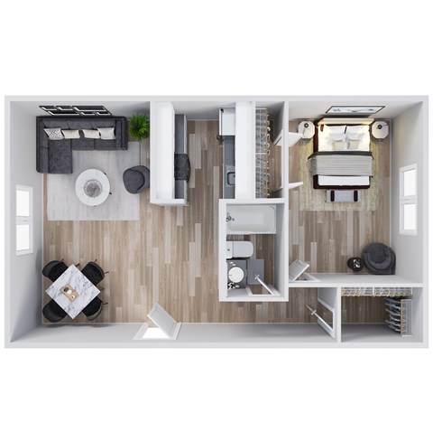 Floor plan for 1 bed, 1 bath, 760 sqft